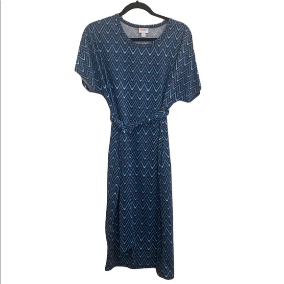 Lularoe Marley Blue Chevron Print Belted T-Shirt Dress Size L - Picture 6 of 9